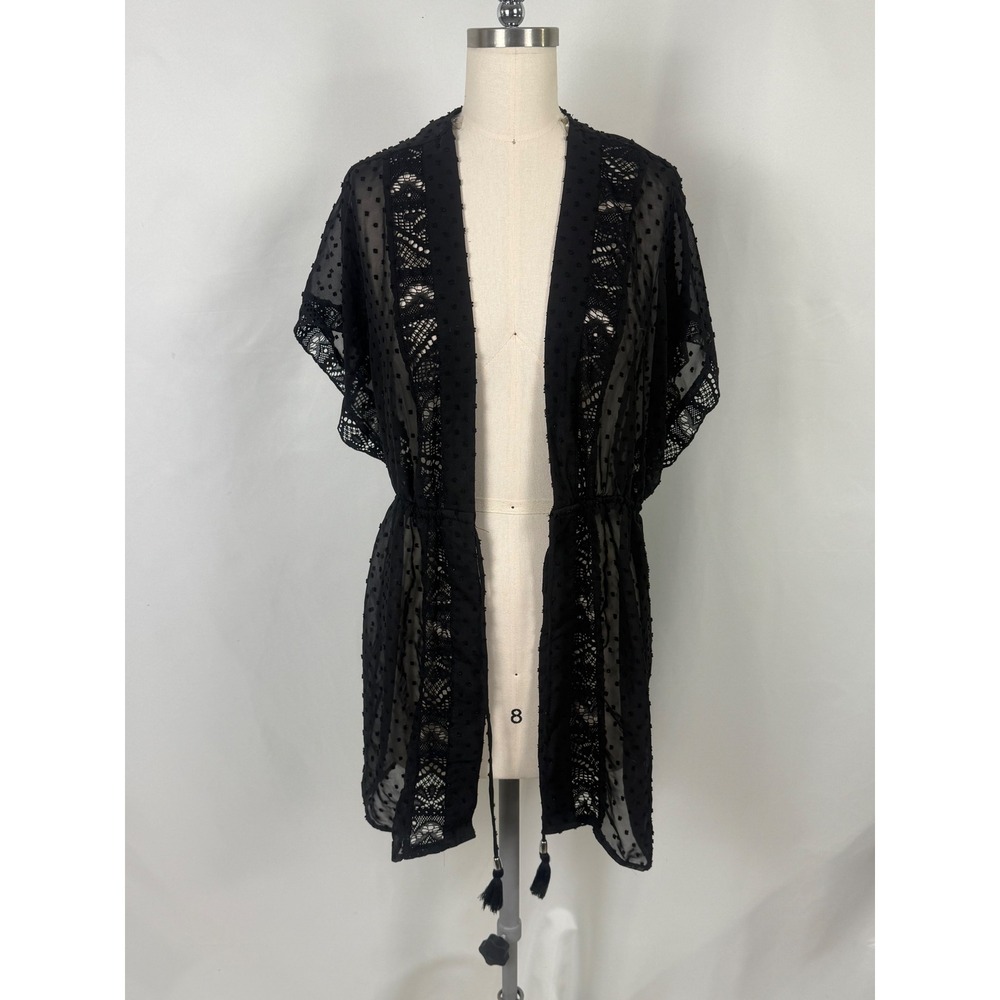 Witchy Fairy Grunge Black‎ Sheer Tassel Layer Cover Kimono Cardigan Goth Vamp